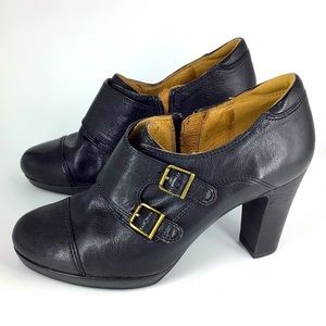 Black Leather Double Monk Strap Heeled Ankle Boot from Clark’s